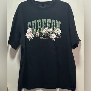SUPEEON Floral Graphic Tee Shirt Oversized Black Rose| Streetwear Art Aesthetic